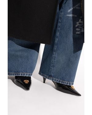 Versace Leather Ankle Boots With Heels - Blue