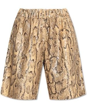 Dries Van Noten Sequined Shorts With Animal Motif - Natural