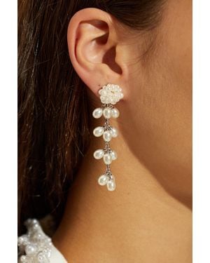 Self-Portrait Long Earrings With Glass Pearls - Brown