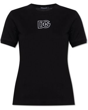 Dolce & Gabbana T-Shirt With Embroidered Logo - Black