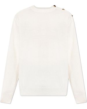 Balmain Jumper With Snap Button Shoulder Fastening - White