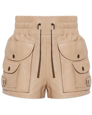 Balmain Leather Shorts With Pockets - Natural