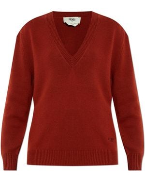 Fendi Cashmere V-Neck Sweater - Red