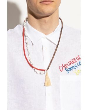 DSquared² Summer Lovers Necklace With Wood Beads And Rafia