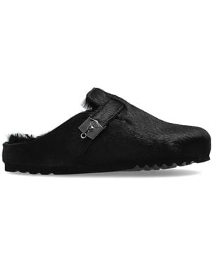 Scholl Leather Slippers 'Grace Fur' - Black