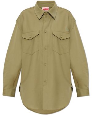 KENZO Wool Shirt With Embroidered Logo - Green