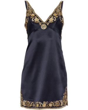 Versace Silk Dress With Appliqués - Blue