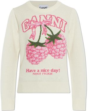 Ganni Jumper With Logo - Pink