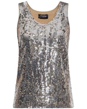 DSquared² Wool Top With Shimmering Sequins - Metallic