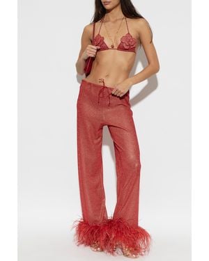 Oséree Feather-Trimmed Pants - Red