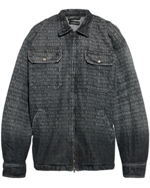Balenciaga Denim Jacket With Monogram - Grey