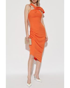 Versace Jeans Couture Dress With Side Draping - Orange