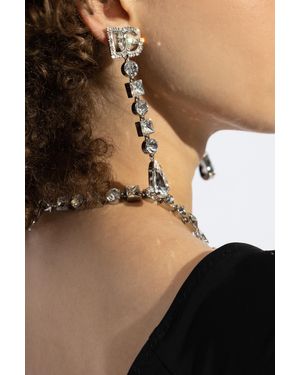 Dolce & Gabbana Long Earrings With Shimmering Crystals - Black