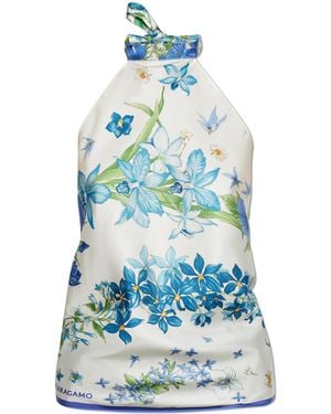 Ferragamo Silk Top With Open Back - Blue