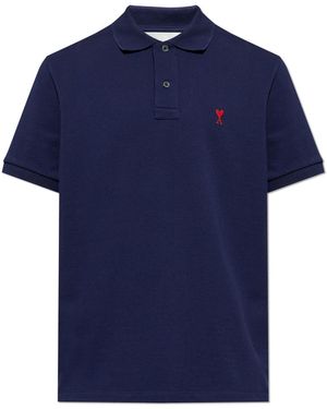 Ami Paris Polo With Logo - Blue