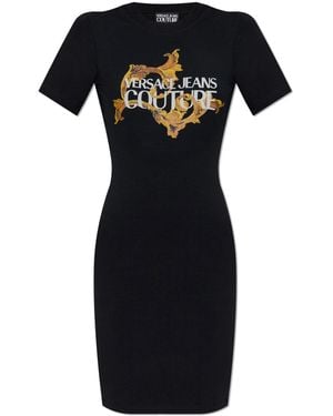 Versace Jeans Couture Dress With Print And Shimmering Appliqués - Black