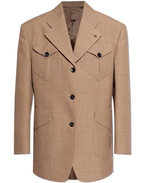 Versace Wool Blazer With Single Vent - Brown