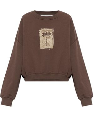 Palm Angels Cotton Sweatshirt With Print - Brown