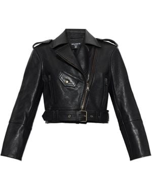 Balmain Leather Jacket With Belt - Black