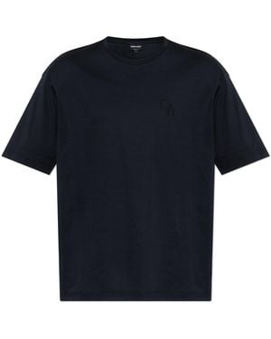 Giorgio Armani T-Shirt With Embroidered Logo - Blue