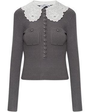Self-Portrait Top With A Detachable Collar - Grey