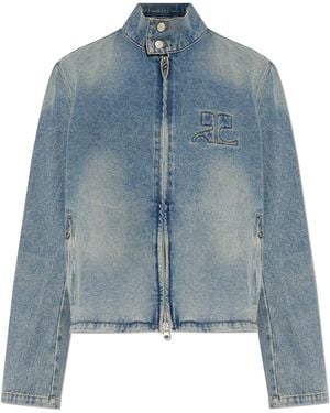 Courreges Denim Jacket With Stand-Up Collar - Blue