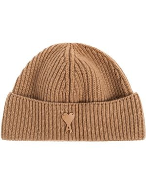 Ami Paris Wool Beanie - Brown