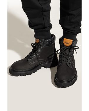 MCM Leather Lace-Up Boots - Black