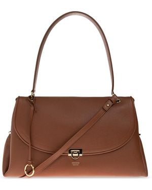Ferragamo Leather Bag With Logo - Brown