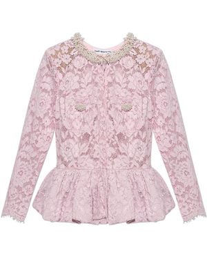 Self-Portrait Lace Peplum Top - Pink