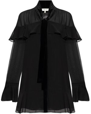 FRAME Silk Top With Ruffles - Black