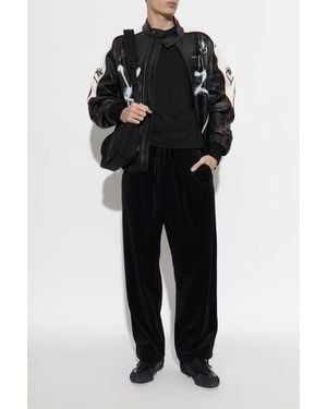 Y-3 Leather Jacket With Print - Black
