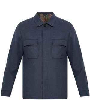 Etro Wool Jacket With Pockets - Blue