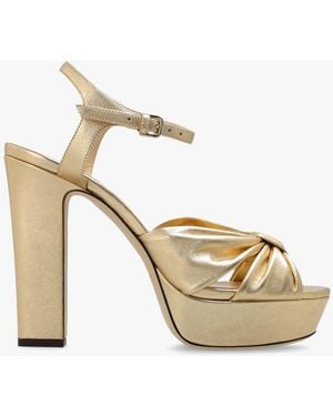 Jimmy Choo Heloise 120 Metallic Nappa Leather Platform Sandals - Natural