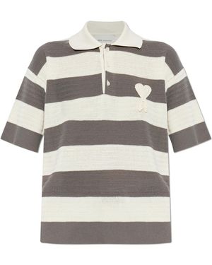 Ami Paris Striped Pattern Polo - Grey