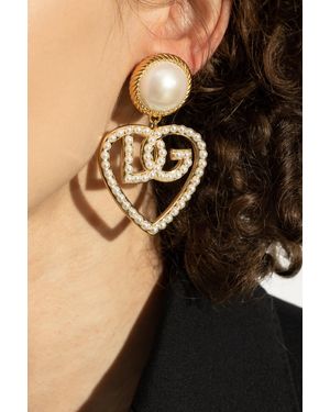 Dolce & Gabbana Heart-Shaped Pearl Dangle Clip-On Earrings - Black