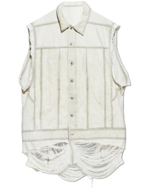 Rick Owens Denim Vest With Raw Finish - White