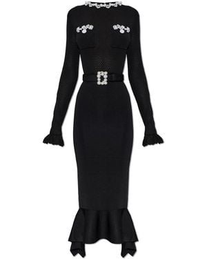 Self-Portrait Asymmetric Dress With Belt - Black