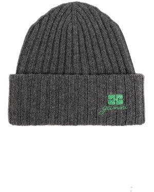 Ganni Cap With Embroidered Logo - Black