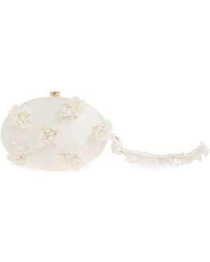 Self-Portrait Satin Clutch With Appliqués - White