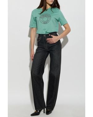 Versace T-Shirt With Shimmering Crystals - Green