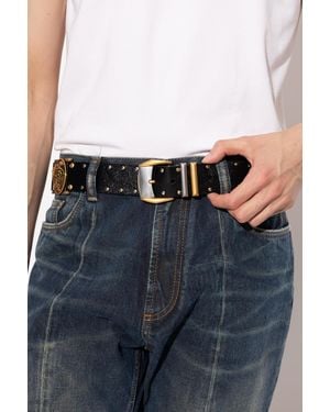 Versace Leather Belt With Studs - Blue