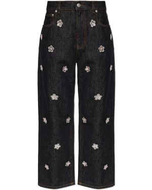 Marni Jeans With Floral Applique - Black