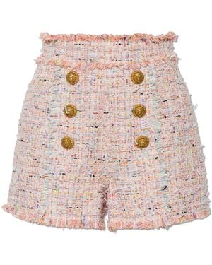 Balmain Tweed Shorts With Decorative Buttons - Pink