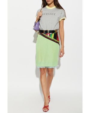 Versace Ribbed Skirt With Lace Trim - Green