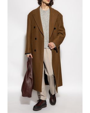 Ami Paris Wool Double-Breasted Coat - Brown