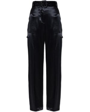 Ferragamo Satin Trousers With Belt - Black