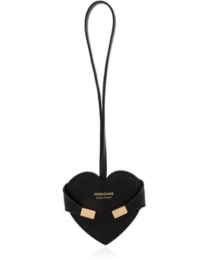 Ferragamo Leather Heart-Shaped Pendant - Black