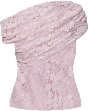 Self-Portrait Lace Top With Shimmering Sequins - Pink