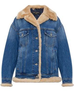 Dolce & Gabbana Denim Jacket Finished With Rabbit Fur - Blue